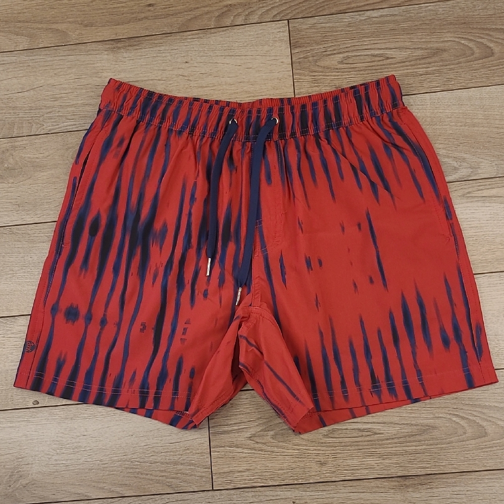 BAMBOO AVE Red Blue Pink Striped Sz M Mens‎ Athletic Performance Workout Shorts